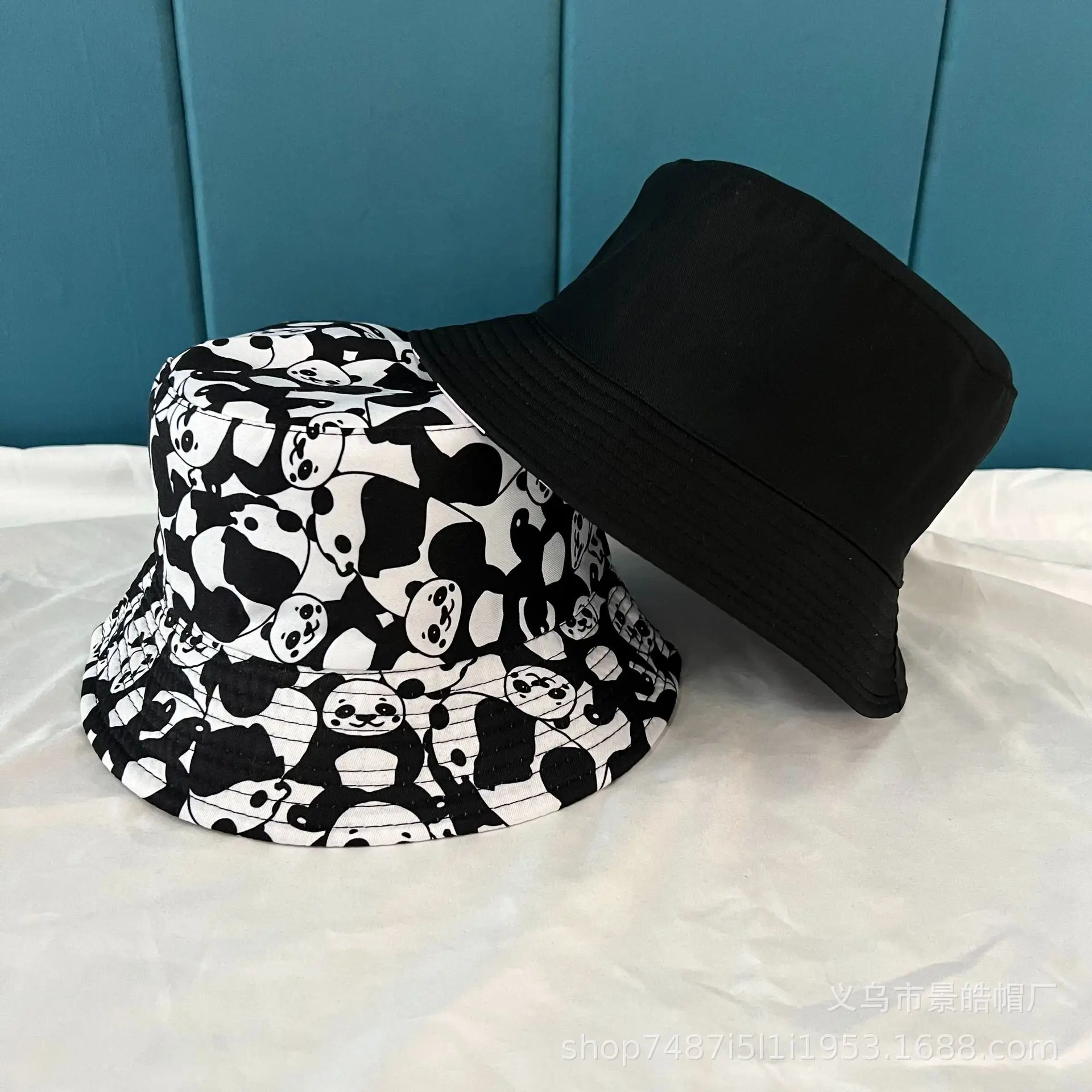 Cartoon Panda Print Fisherman Hat for Women Men Reversible Bucket Hat Casual Panama Hat Bob Hip Hop Cap Men Summer Sun Hats 2023 Nuotrauka 3