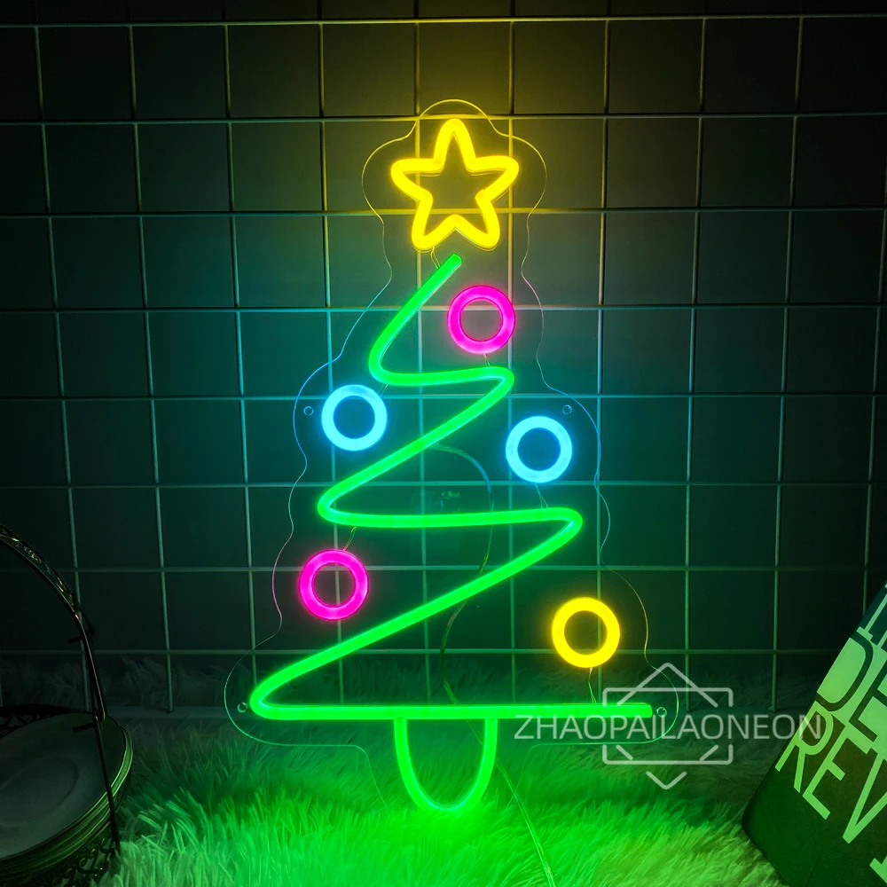 Linksmos Kalėdų lemputės LED neoninis ženklas Pagrindinis kambarys Dekoras Siena Kabanti laimingų Naujųjų metų neoninės šviesos LED ženklas Kalėdų eglutės dekoravimas Nuotrauka 2