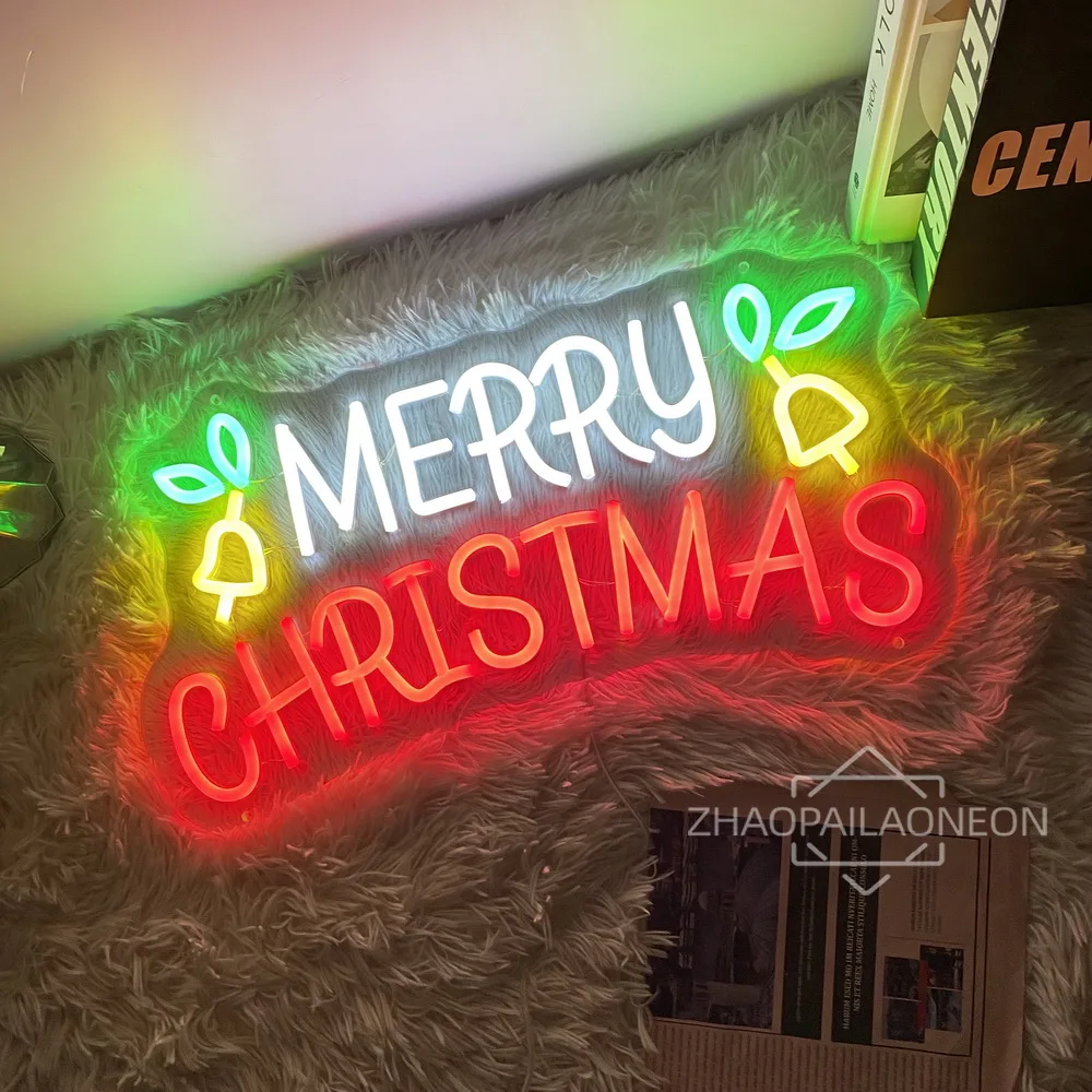 Linksmos Kalėdų lemputės LED neoninis ženklas Pagrindinis kambarys Dekoras Siena Kabanti laimingų Naujųjų metų neoninės šviesos LED ženklas Kalėdų eglutės dekoravimas Nuotrauka 3