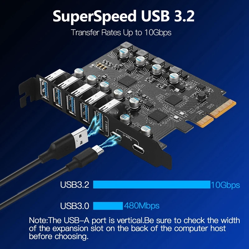 PCI-E į USB 3.2 tipo kortelės Gen 2 adapteris su 20 Gbps pralaidumu 7 prievadų (5XUSB-A+2Xtype-C) išplėtimo kortelės palaikymas MAC 10G Nuotrauka 5