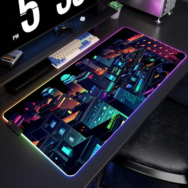 RGB Pixel žaidimų priedai Mousepad Gamer Mousemat LED foninio apšvietimo pelės kilimėlis Stalo kilimėlis XXL pelės kilimėlis Klaviatūra Kilimėlis Tapis de Souris Nuotrauka 2