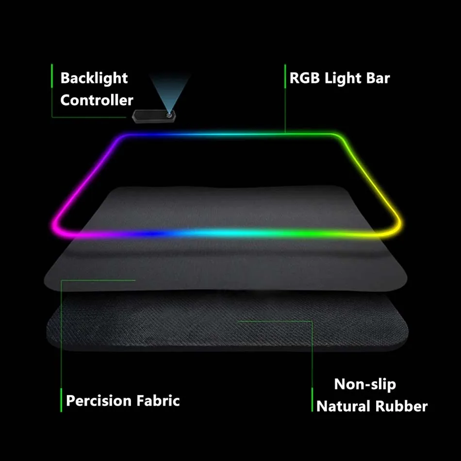RGB Pixel žaidimų priedai Mousepad Gamer Mousemat LED foninio apšvietimo pelės kilimėlis Stalo kilimėlis XXL pelės kilimėlis Klaviatūra Kilimėlis Tapis de Souris Nuotrauka 5