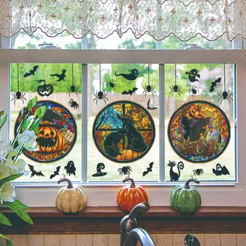 3vnt Helovinas nudažytas spalvingas vaiduoklis katė moliūgas Statinis PVC langų stiklo lipdukai Dvipusė dekoratyvinė plėvelė Namų dekoravimas