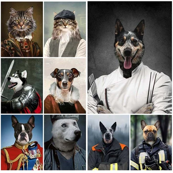 Custom Pet Dog Gentleman Chef Animals Wall Pictures For Living Room Nordic Poster Wall Art Canvas Painting Home Decor Unframed