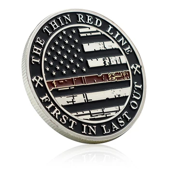 JAV ugniagesių policija Sidabrinė moneta Apsaugokite medalį Raudona linija Kolekcionuojami daiktai Amatai Atmintis Dovanos Papuošalai