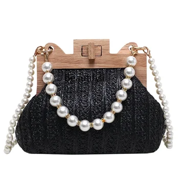 yj Fashion Pearl Hand moteriškas krepšys per petį crossbody All-Matching Straw Bag