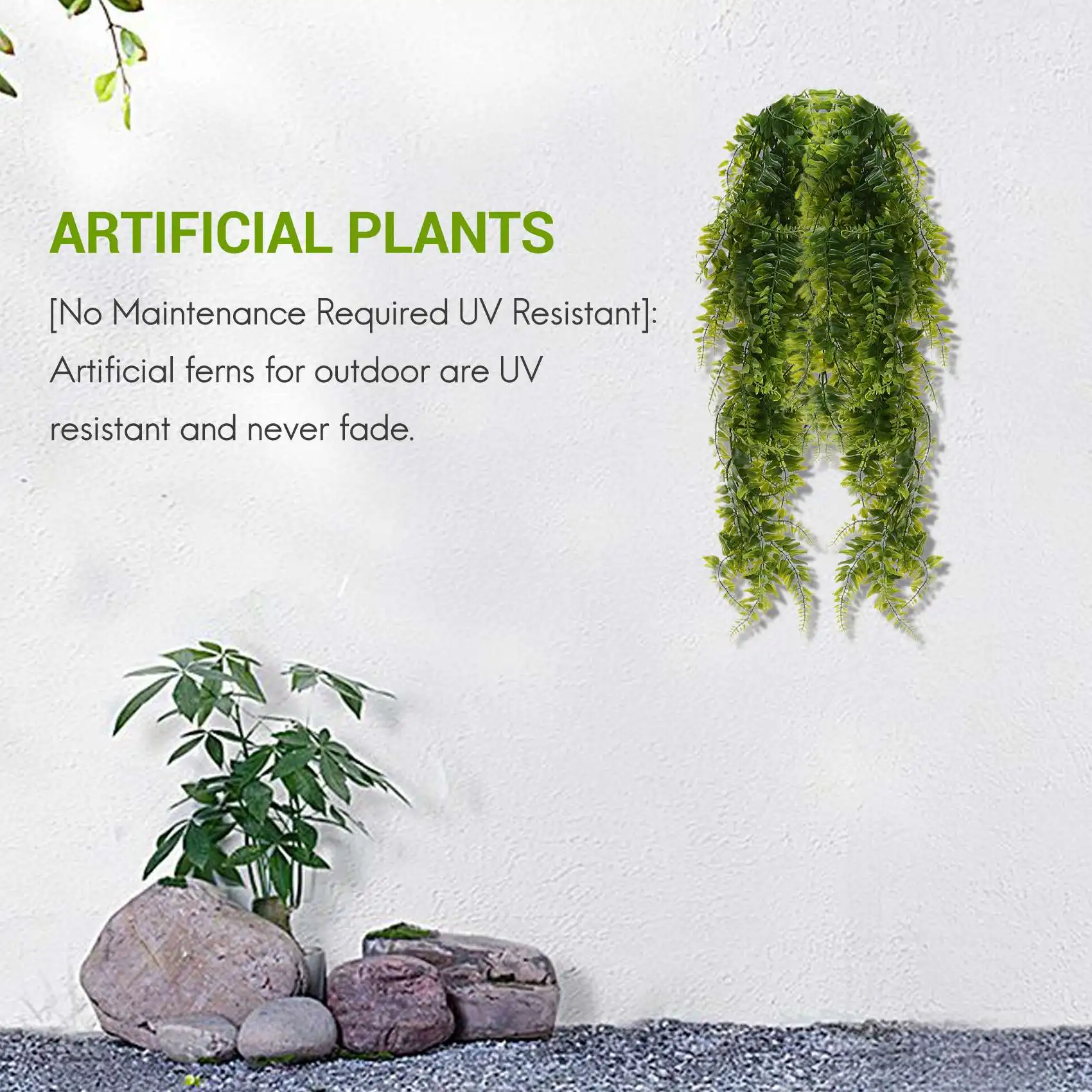 2 vnt Dirbtiniai kabantys paparčiai Augalai Vynmedis Netikras Gebenė Bostono paparčio kabantis augalas Lauko UV spinduliams atsparūs plastikiniai augalai Nuotrauka 1