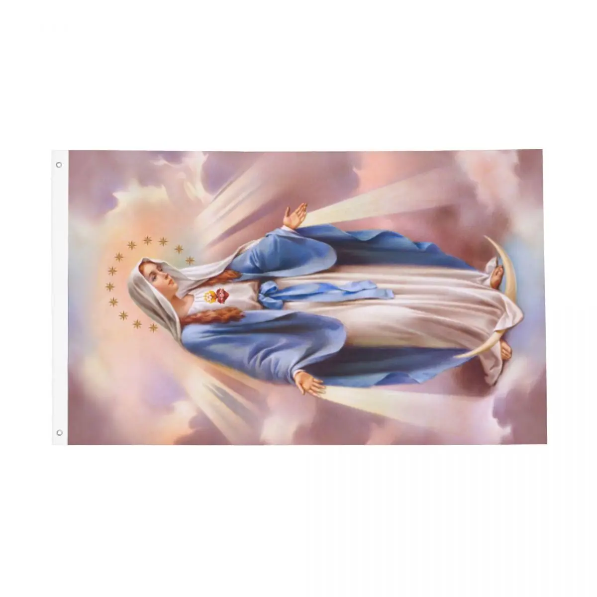 Dievo Motinos Gvadalupės vėliavos Dvipusis vidaus lauko reklaminis skydelis Mergelė Marija Kristianas 2 Grommets namų kambarys Bendrabučio siena 90x150cm Nuotrauka 0
