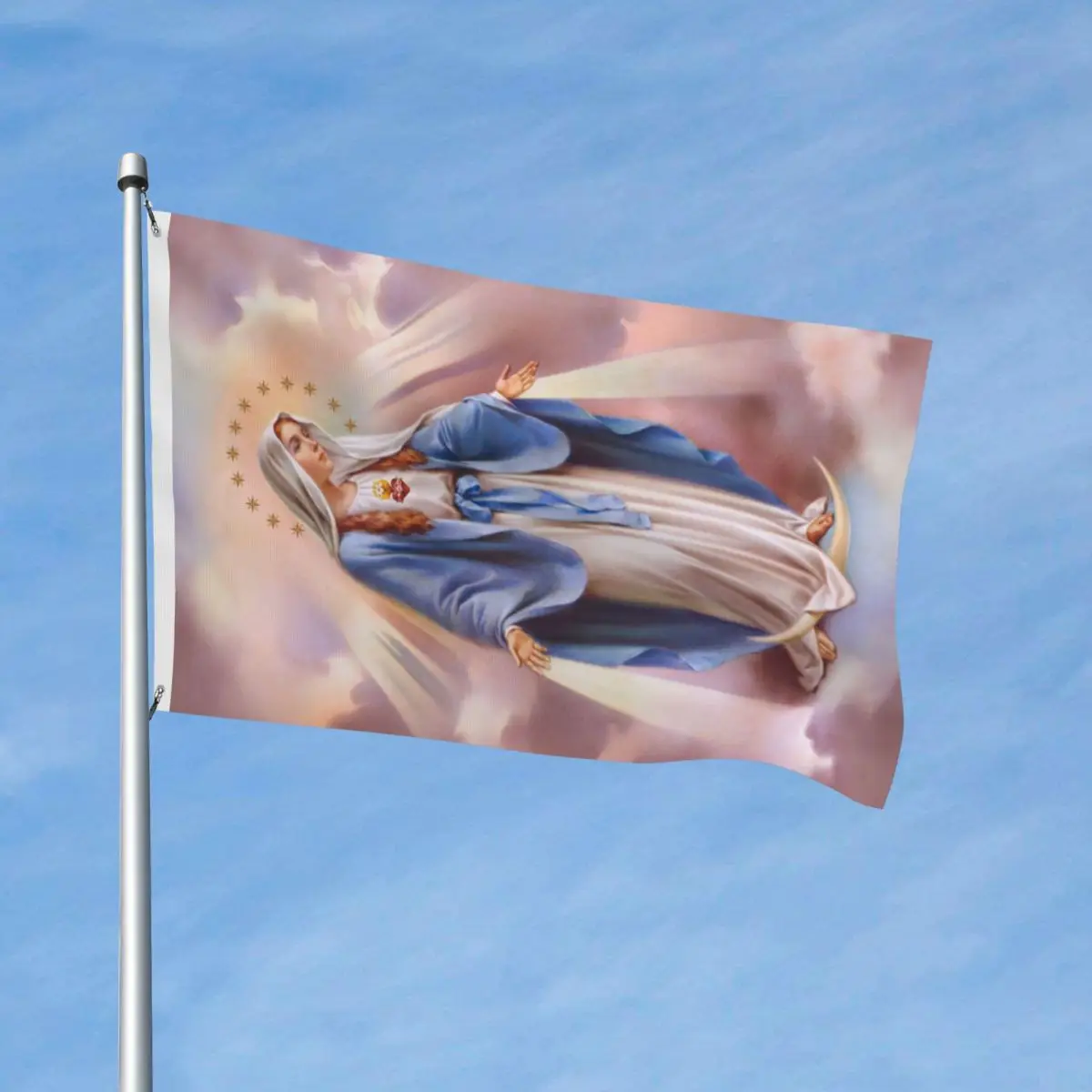 Dievo Motinos Gvadalupės vėliavos Dvipusis vidaus lauko reklaminis skydelis Mergelė Marija Kristianas 2 Grommets namų kambarys Bendrabučio siena 90x150cm Nuotrauka 1