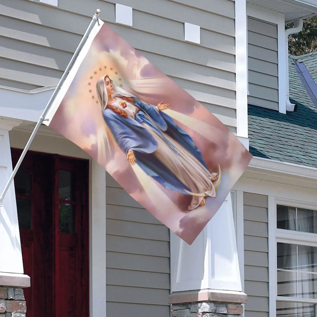 Dievo Motinos Gvadalupės vėliavos Dvipusis vidaus lauko reklaminis skydelis Mergelė Marija Kristianas 2 Grommets namų kambarys Bendrabučio siena 90x150cm Nuotrauka 4