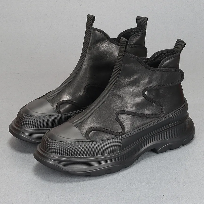 Vyriški batai krenta nauji odiniai stori padai padidinti potvynio batus aukšti viršutiniai batai visi atitinka lengvus paprastus lentinius batus Nuotrauka 0