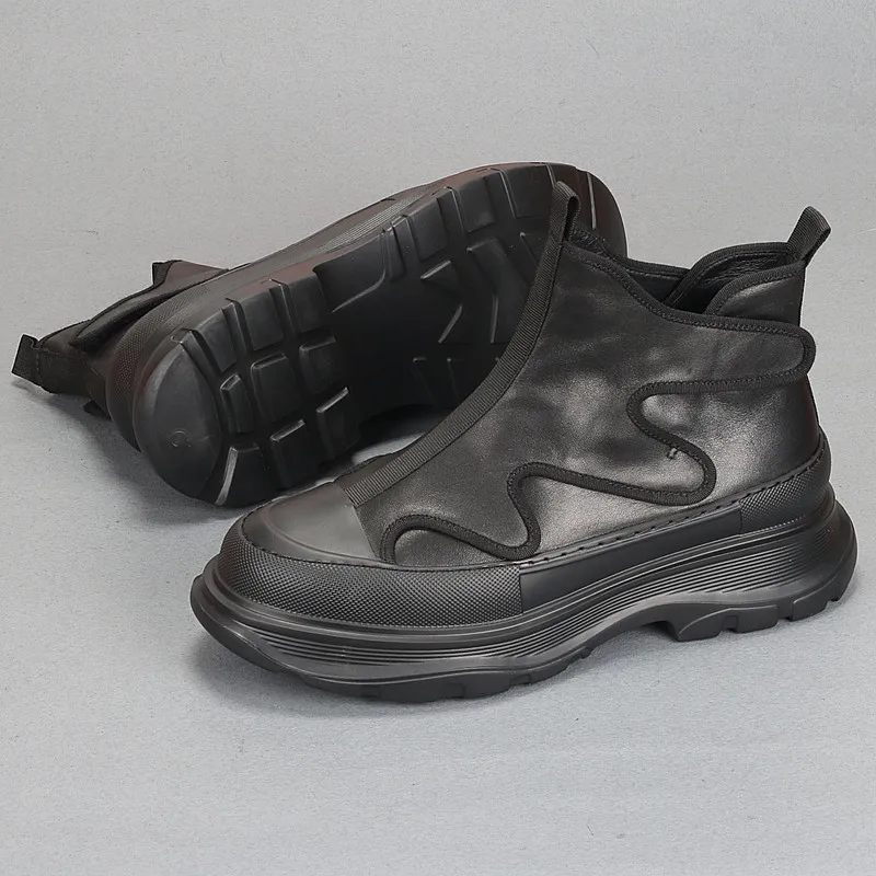 Vyriški batai krenta nauji odiniai stori padai padidinti potvynio batus aukšti viršutiniai batai visi atitinka lengvus paprastus lentinius batus Nuotrauka 2
