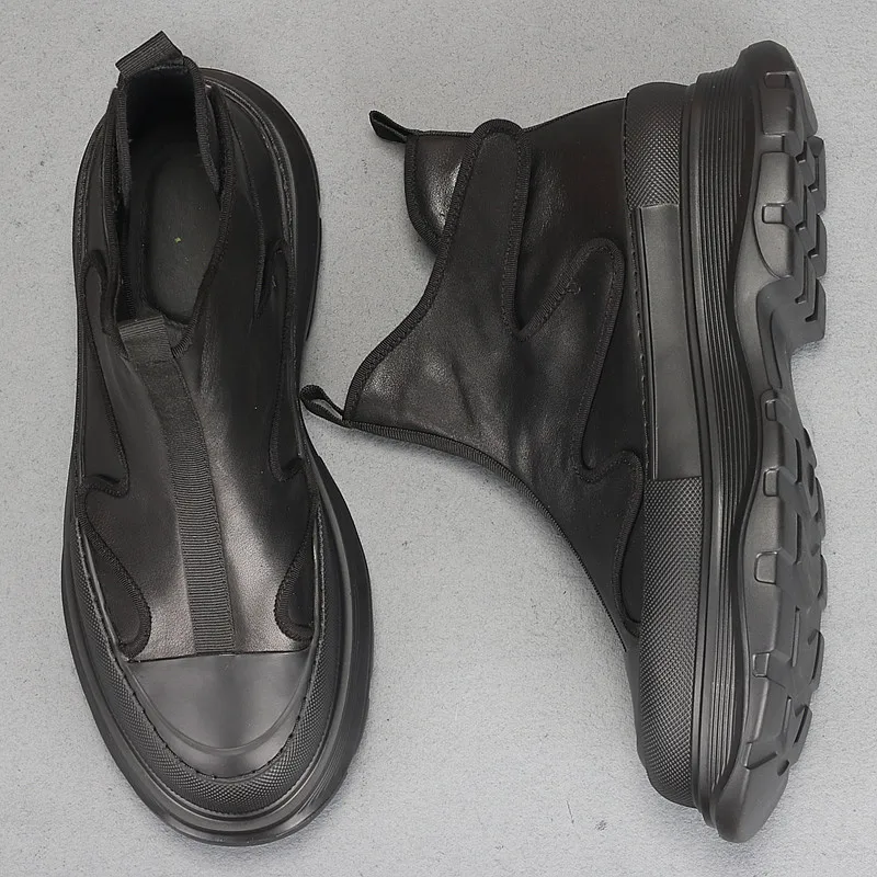 Vyriški batai krenta nauji odiniai stori padai padidinti potvynio batus aukšti viršutiniai batai visi atitinka lengvus paprastus lentinius batus Nuotrauka 3