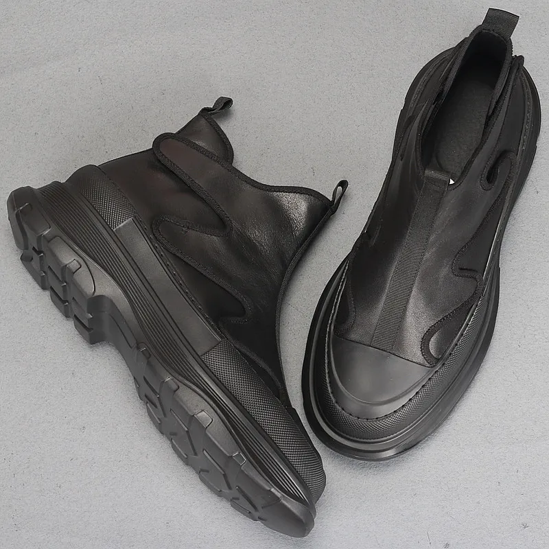 Vyriški batai krenta nauji odiniai stori padai padidinti potvynio batus aukšti viršutiniai batai visi atitinka lengvus paprastus lentinius batus Nuotrauka 4